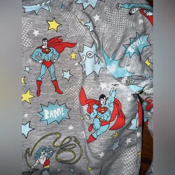 Little Sleepies Gray Superhero Print Kids Sweatshirt with Red and Yellow Accents - Picture 3 of 5